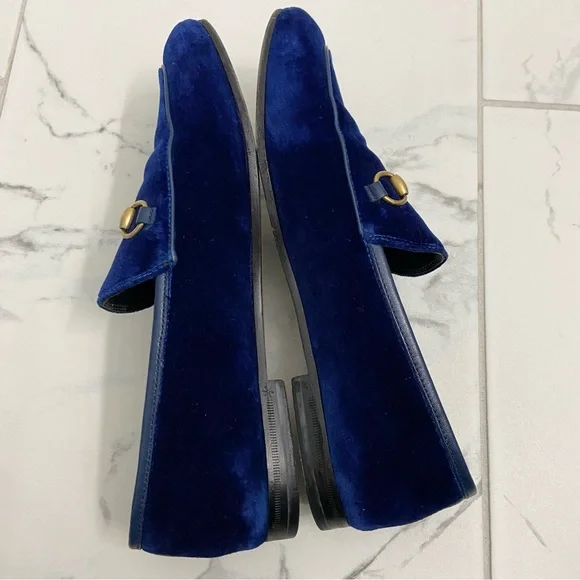 Gucci Jordaan Loafers Cobalt Blue Agata Velvet Womens EUR 38 - Picture 8 of 13